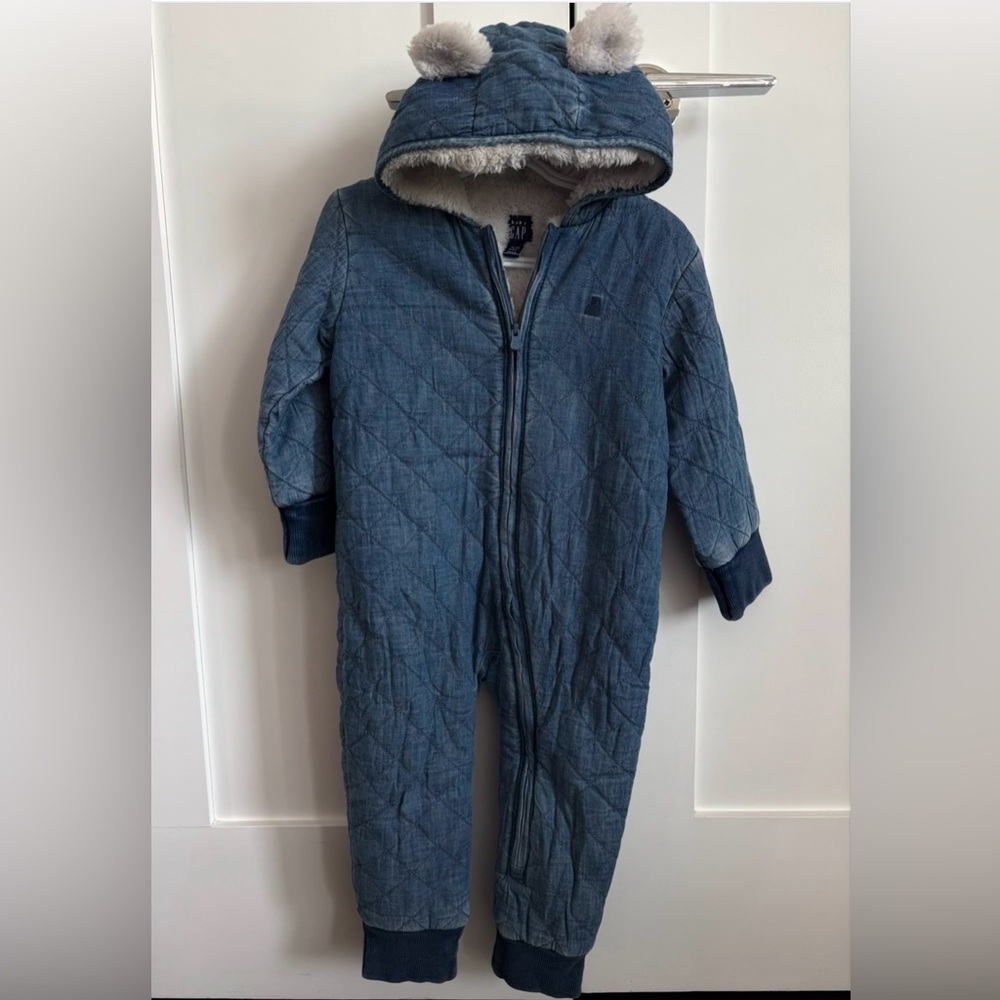 Baby Gap Jean Quilted, Sherpa Lined Bunting Suit